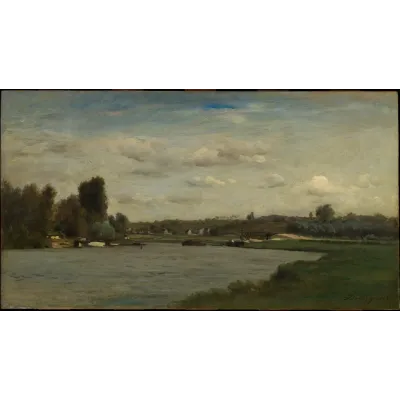 Daubigny Nehir Kıyısında Manzara Kanvas Tablo