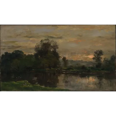 Daubigny Ördekli Manzara Kanvas Tablo