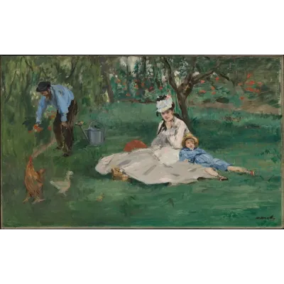 Edouard Manet Argenteuil Bahçesinde Monet Ailesi Kanvas Tablo