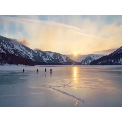 Donmuş Gölde Paten Kayanlar Kanvas Tablo
