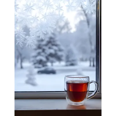 Karlı Pencere Önünde Çay Kanvas Tablo