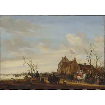Salomon van Ruysdael Karlı Köyde Kış Eğlencesi Kanvas Tablo