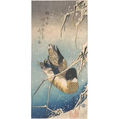 Utagawa Hiroshige Yaban Ördeği ve Karlı Sazlar Kanvas Tablo
