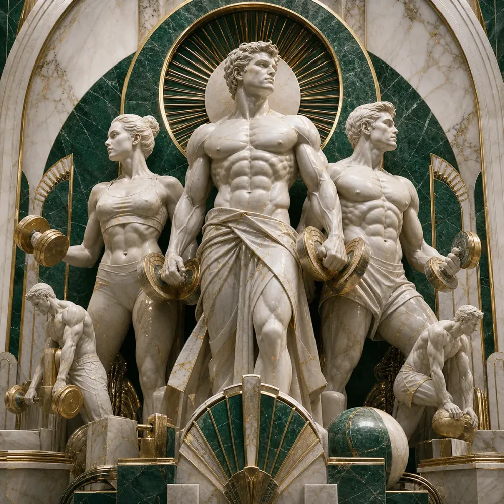 Fitness Salonu Tablosu Zümrüt Art Deco Antik Atlet Üçlüsü Kanvas Tablo