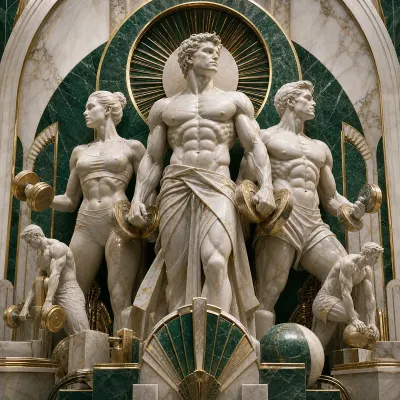Fitness Salonu Tablosu Zümrüt Art Deco Antik Atlet Üçlüsü Kanvas Tablo