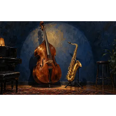 Müzik Stüdyosu Tablosu Kontrbas ve Saksafon Kanvas Tablo