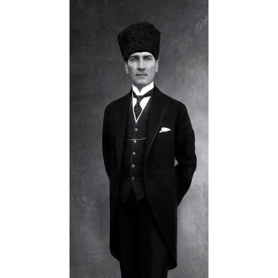 Atatürk Kalpaklı Siyah Beyaz Portre Kanvas Tablo