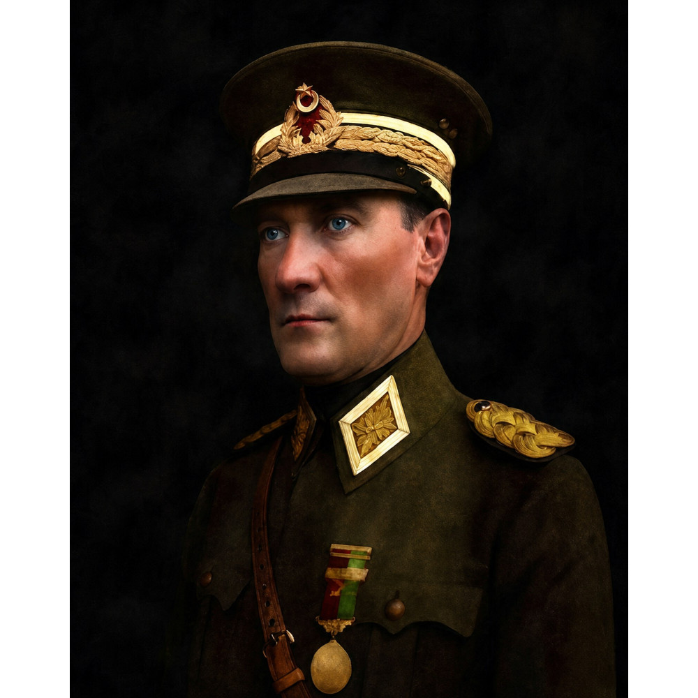 Atatürk Üniformalı Renkli Portre Kanvas Tablo Atatürk Üniformalı Renkli Portre Kanvas Tablo