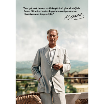 Atatürk Beyaz Takım Elbise Portre Kanvas Tablo