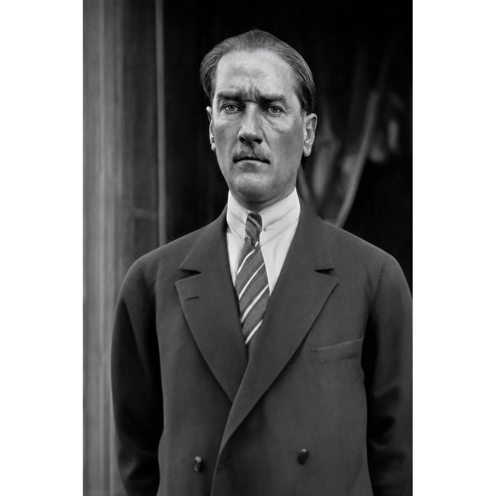 Atatürk Takım Elbiseli Siyah Beyaz Portre Kanvas Tablo