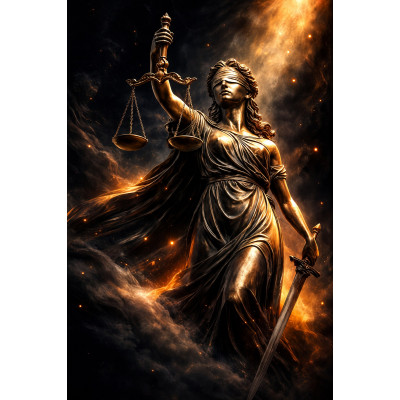 Adalet Terazisi Themis Heykeli Altın Işıklı Kanvas Tablo