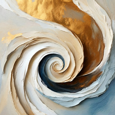 Altın Kremli Spiral Dalga Dokulu Soyut Kanvas Tablo