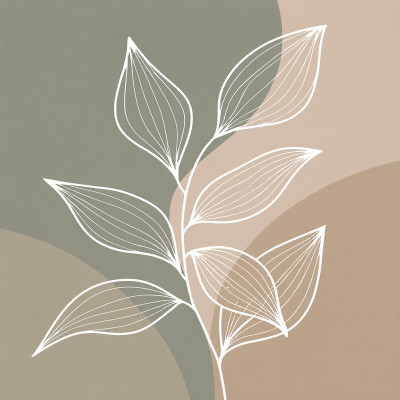 Minimalist Çizgi Yaprak Desenli Kanvas Tablo