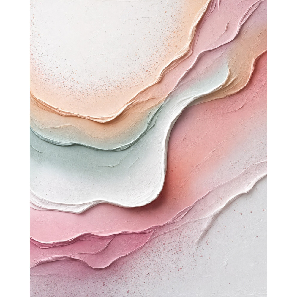 Pastel Pembe Yeşil Kabartma Dokulu Kanvas Tablo