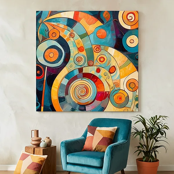 Renkli Spiral Daireler Geometrik Soyut Kanvas Tablo — görsel 2