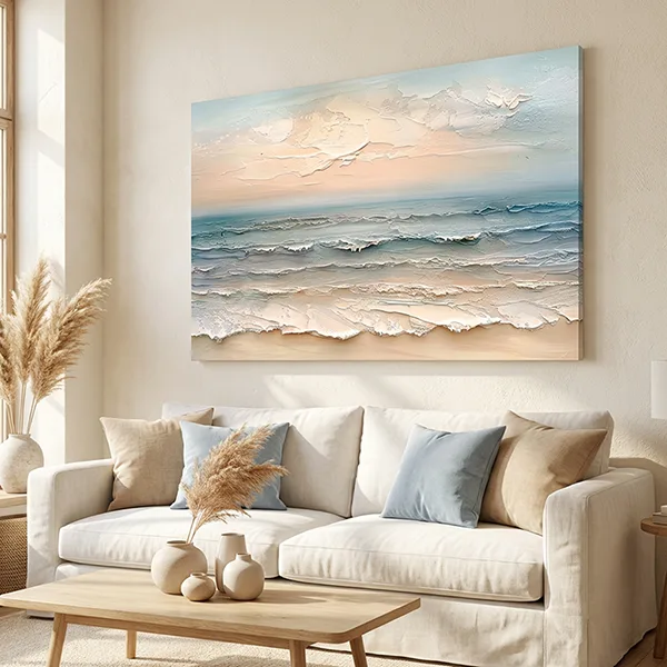 Pastel Deniz Dalgaları Kabartma Dokulu Kanvas Tablo — görsel 2