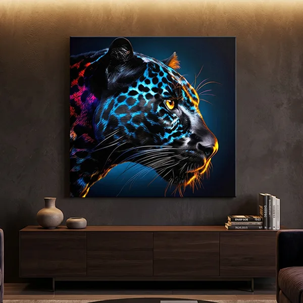 Neon Işıklı Siyah Panter Profil Kanvas Tablo — görsel 2