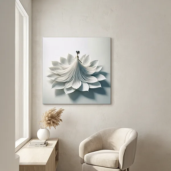 Beyaz Kabartma Çiçek Minimal Kanvas Tablo — görsel 2