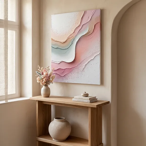 Pastel Pembe Yeşil Kabartma Dokulu Kanvas Tablo — görsel 2