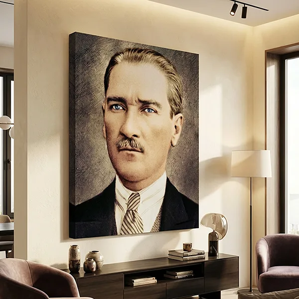 Sepia Tonlu Klasik Atatürk Portresi Kanvas Tablo — görsel 2