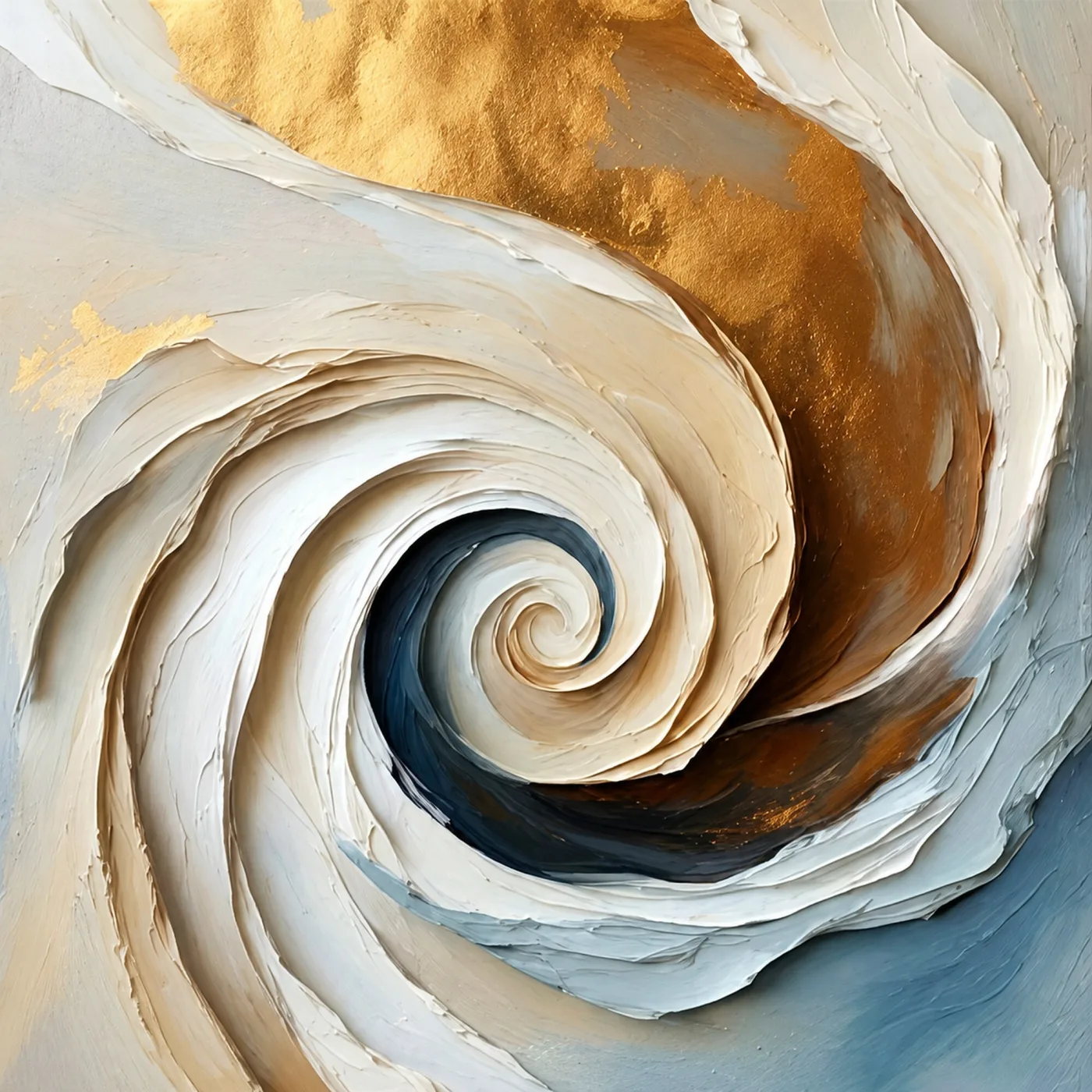 Altın Kremli Spiral Dalga Dokulu Soyut Kanvas Tablo