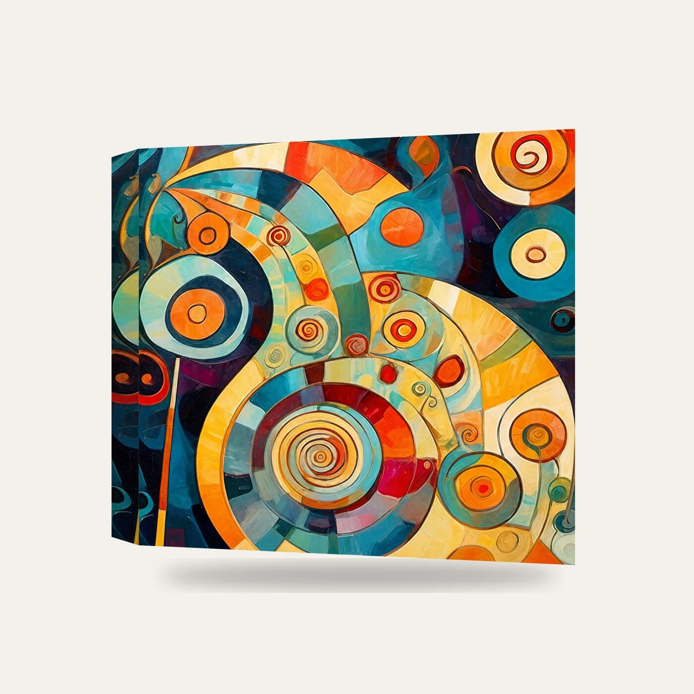 Renkli Spiral Daireler Geometrik Soyut Kanvas Tablo — 3 boyutlu görünüm