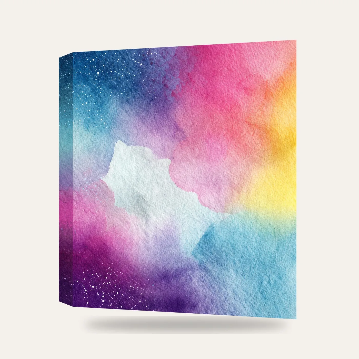 Pastel Gökkuşağı Renkli Suluboya Soyut Kanvas Tablo — 3 boyutlu görünüm
