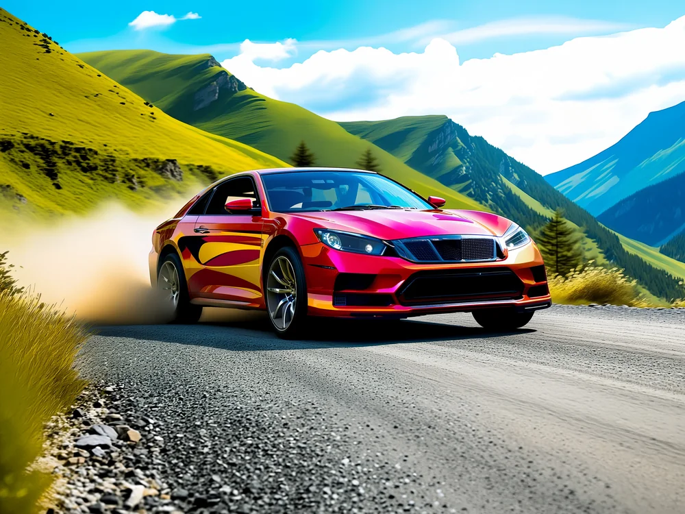 Canlı Renkli Dağ Yolunda Rally Arabası Kanvas Tablo
