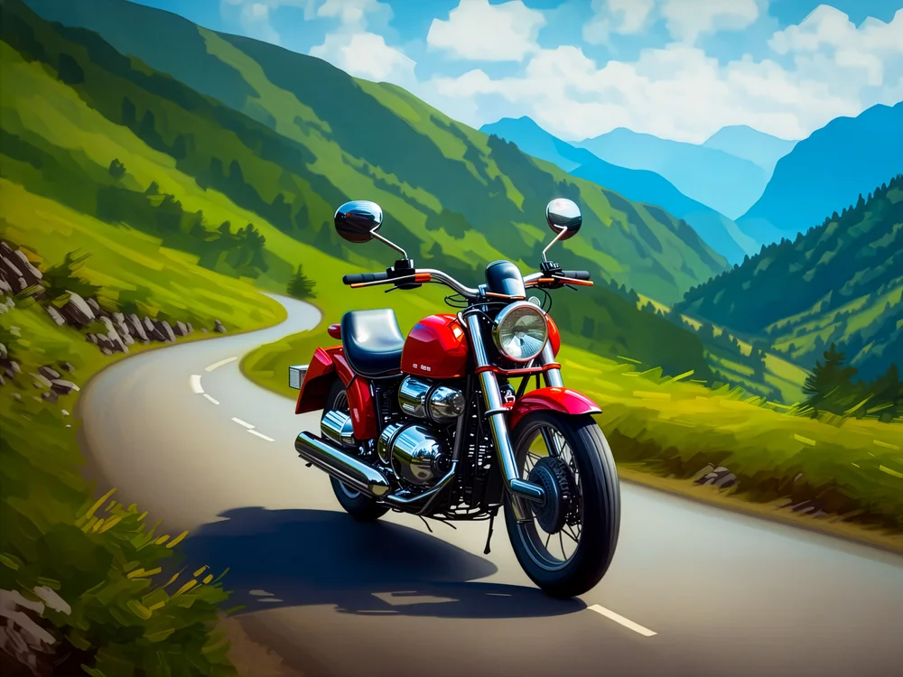 Dağ Yolunda Klasik Motosiklet Kanvas Tablo