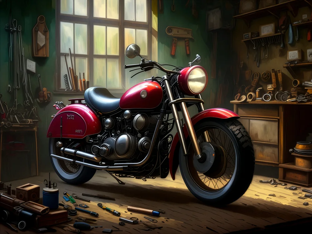Garajda Klasik Motosiklet Kanvas Tablo