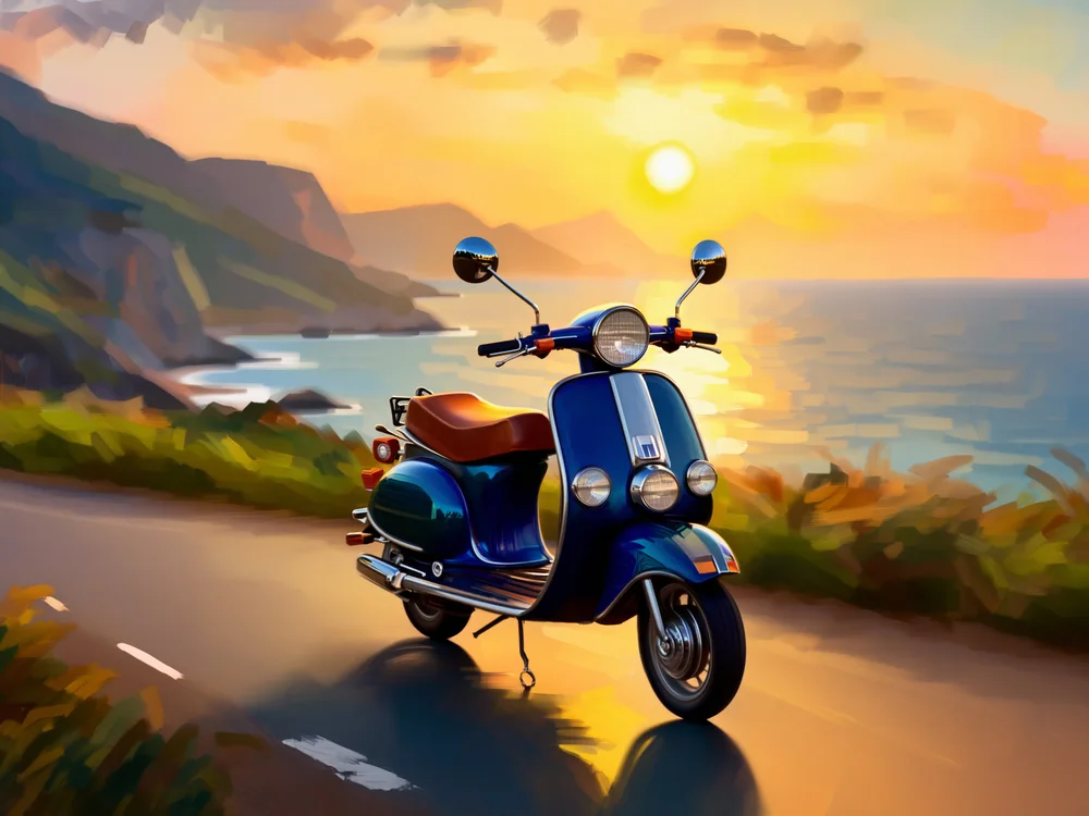Sahil Yolunda Scooter Kanvas Tablo