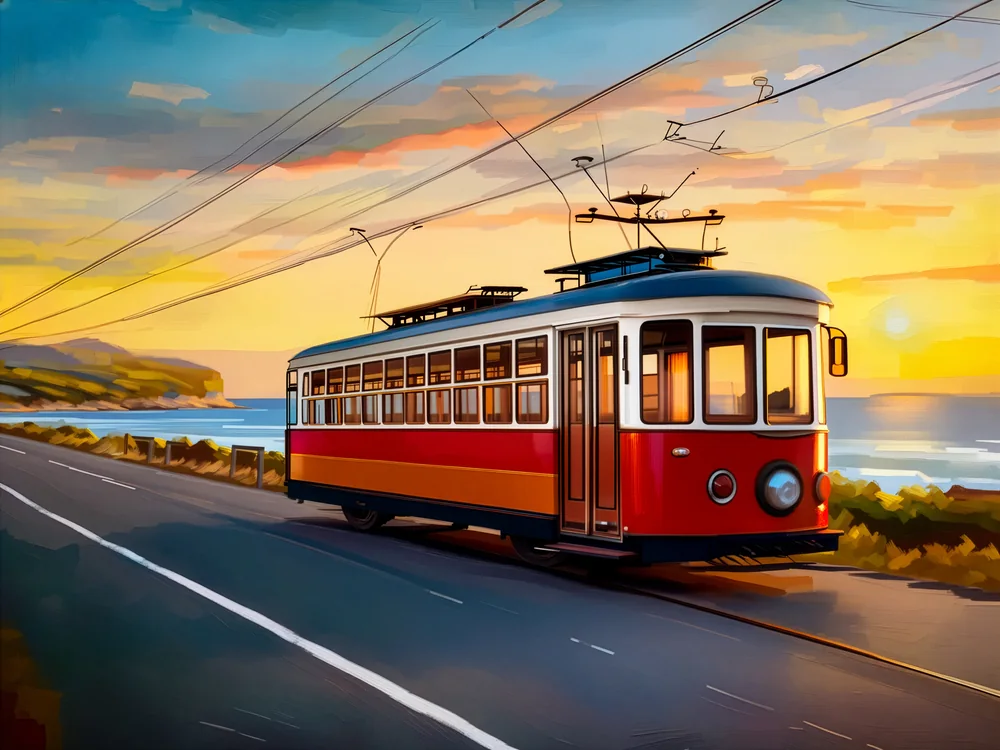 Sahil Yolunda Tramvay Kanvas Tablo
