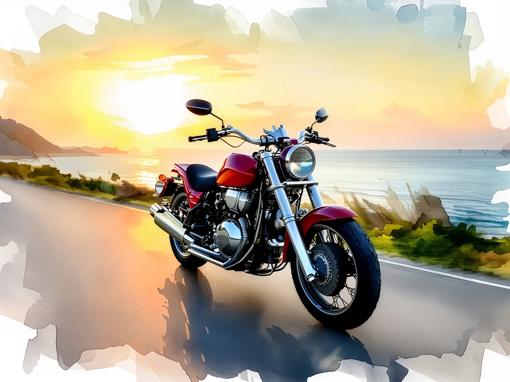 Suluboya Sahil Yolunda Chopper Motosiklet Kanvas Tablo