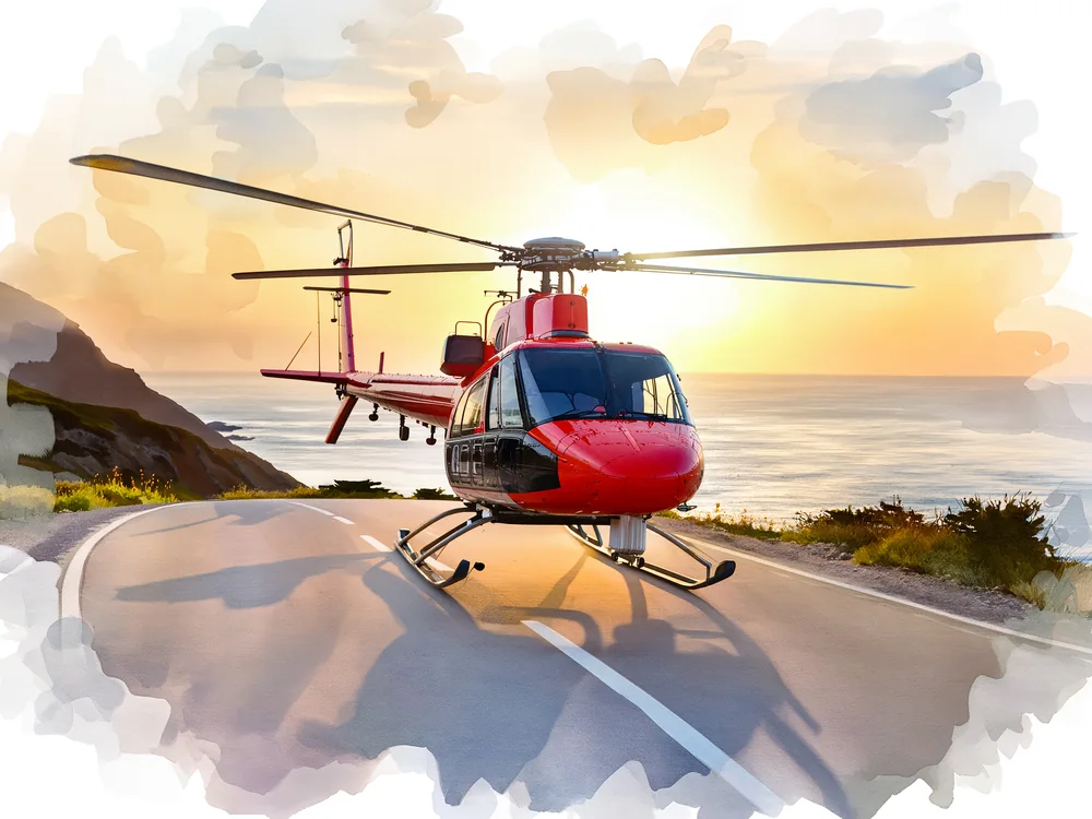 Suluboya Sahil Yolunda Helikopter Kanvas Tablo
