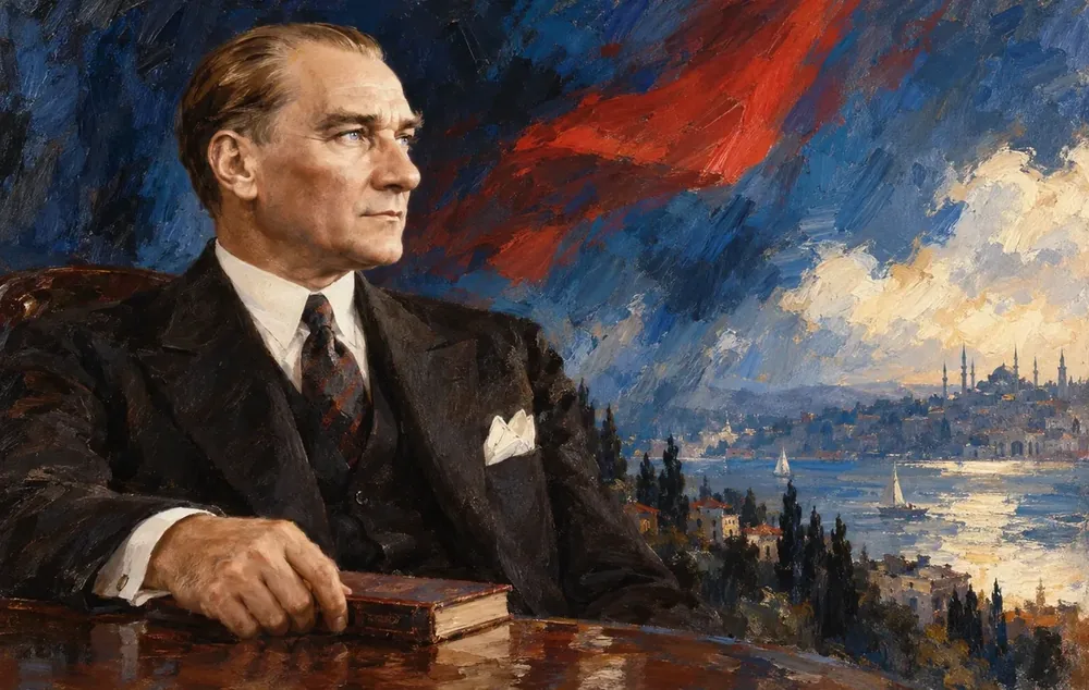 Atatürk Boğaz Manzaralı Yağlı Boya Portre Kanvas Tablo