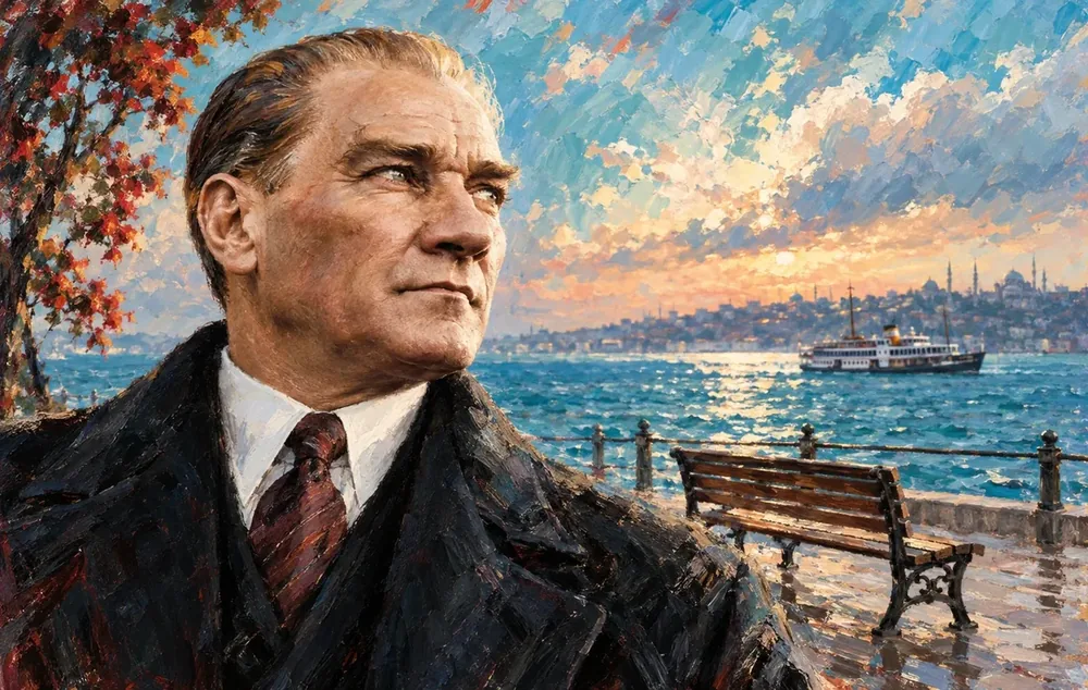 Atatürk Boğaz ve Vapur Önünde Yakın Portre Kanvas Tablo