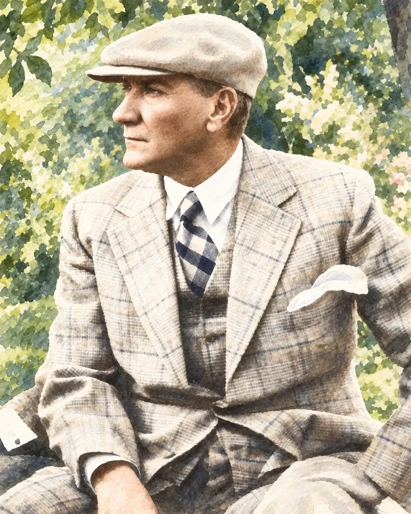 Atatürk Kasketli Renkli Fotoğraf Kanvas Tablo