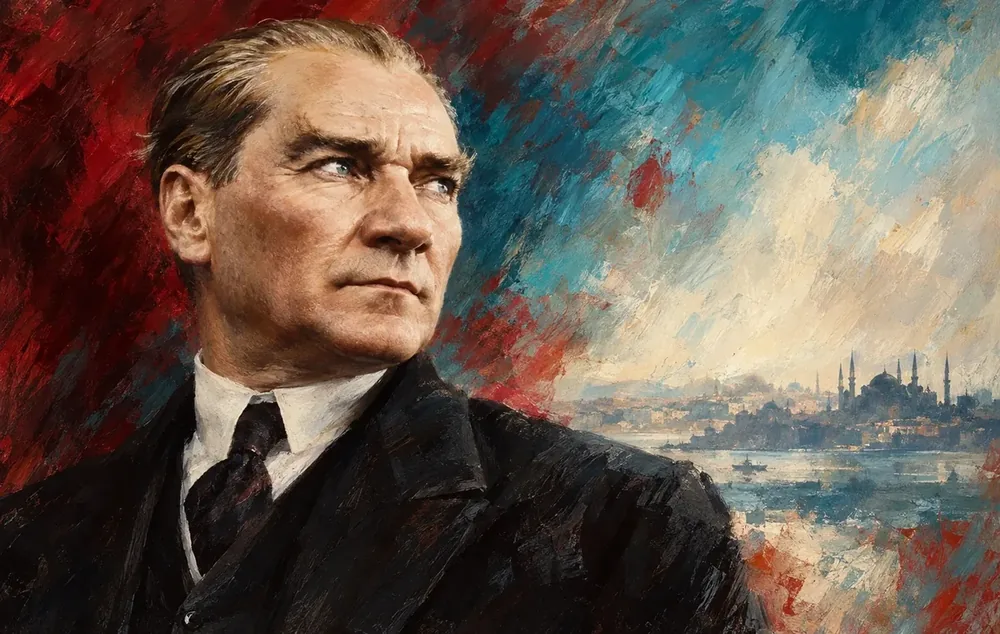Atatürk Kırmızı Mavi Modern Portre Kanvas Tablo
