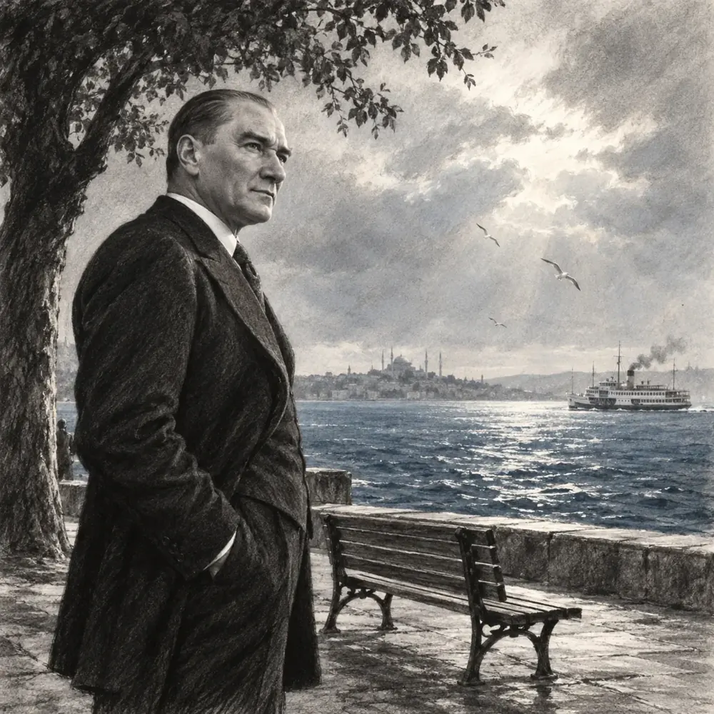Atatürk Sahil Bankı Yanında Siyah Beyaz Kanvas Tablo