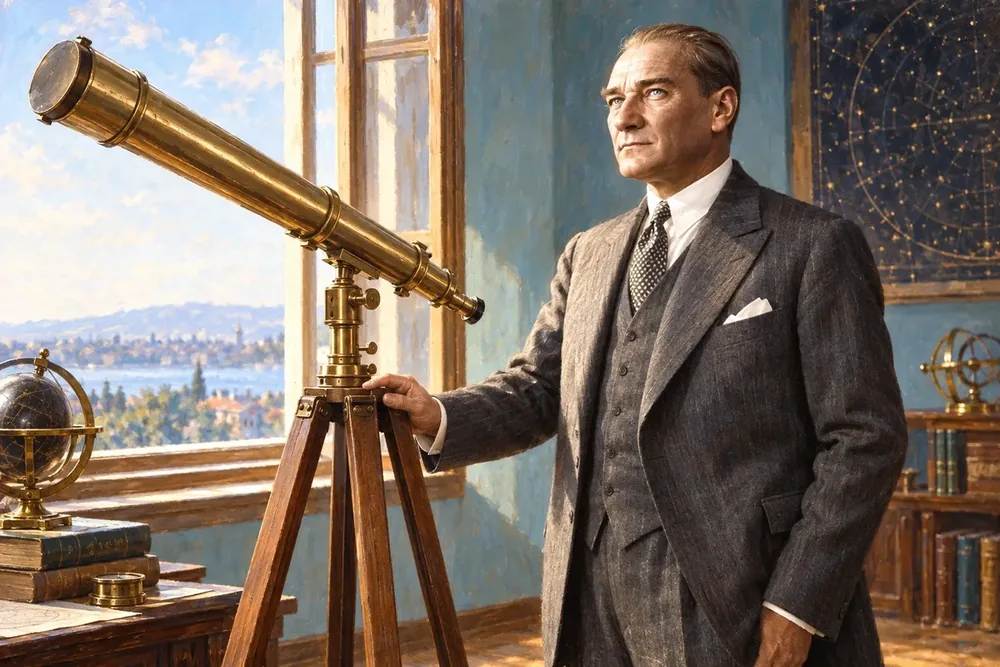 Atatürk Teleskop Başında Kanvas Tablo