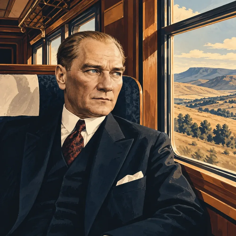 Atatürk Tren Penceresinde Yağlı Boya Portre Kanvas Tablo