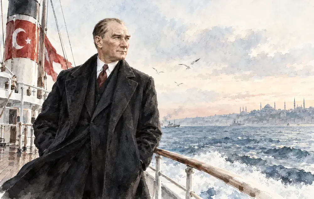 Atatürk Vapur Güvertesinde İstanbul Manzarası Kanvas Tablo
