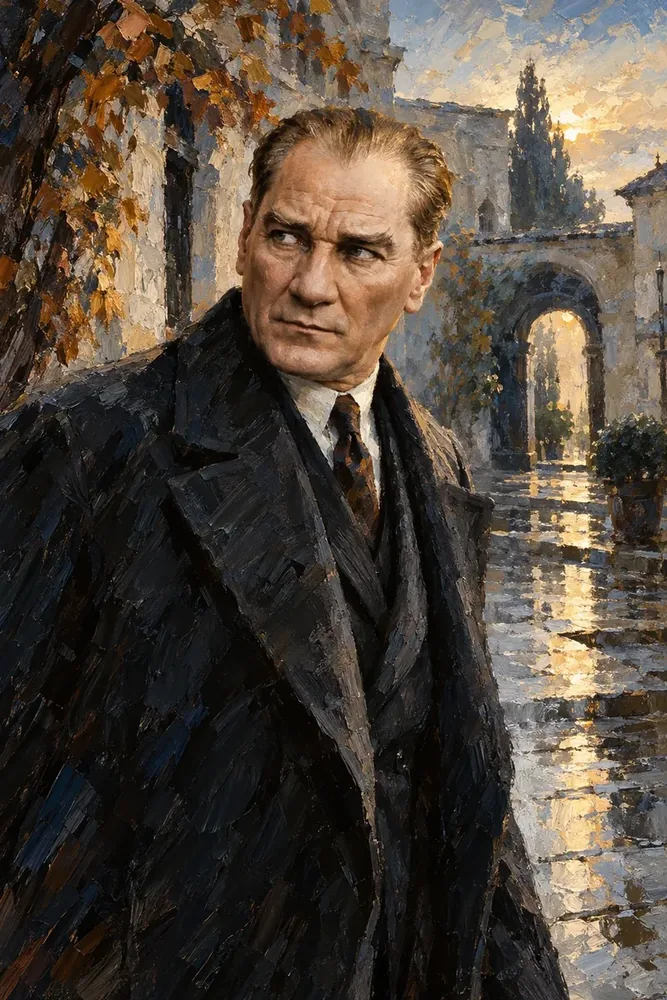 Atatürk Yağmur Sonrası Avluda Yakın Portre Kanvas Tablo