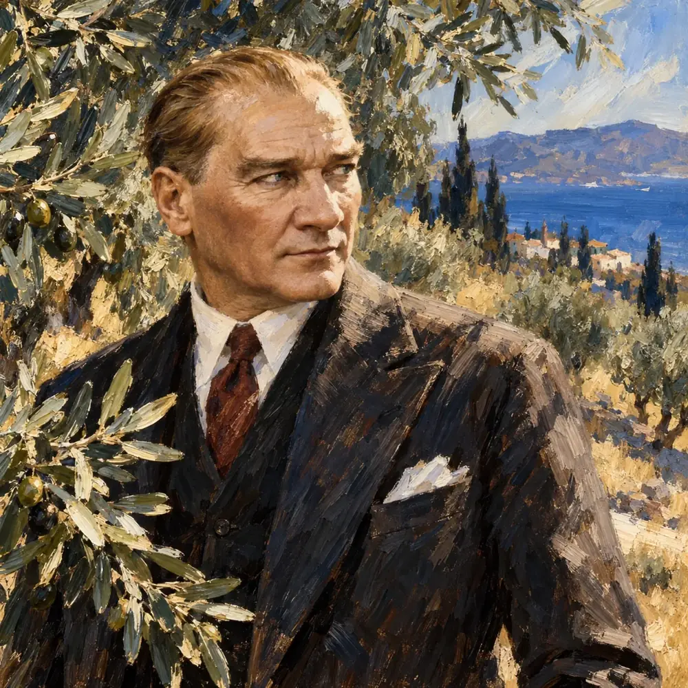Atatürk Zeytin Dalları Arasında Portre Kanvas Tablo
