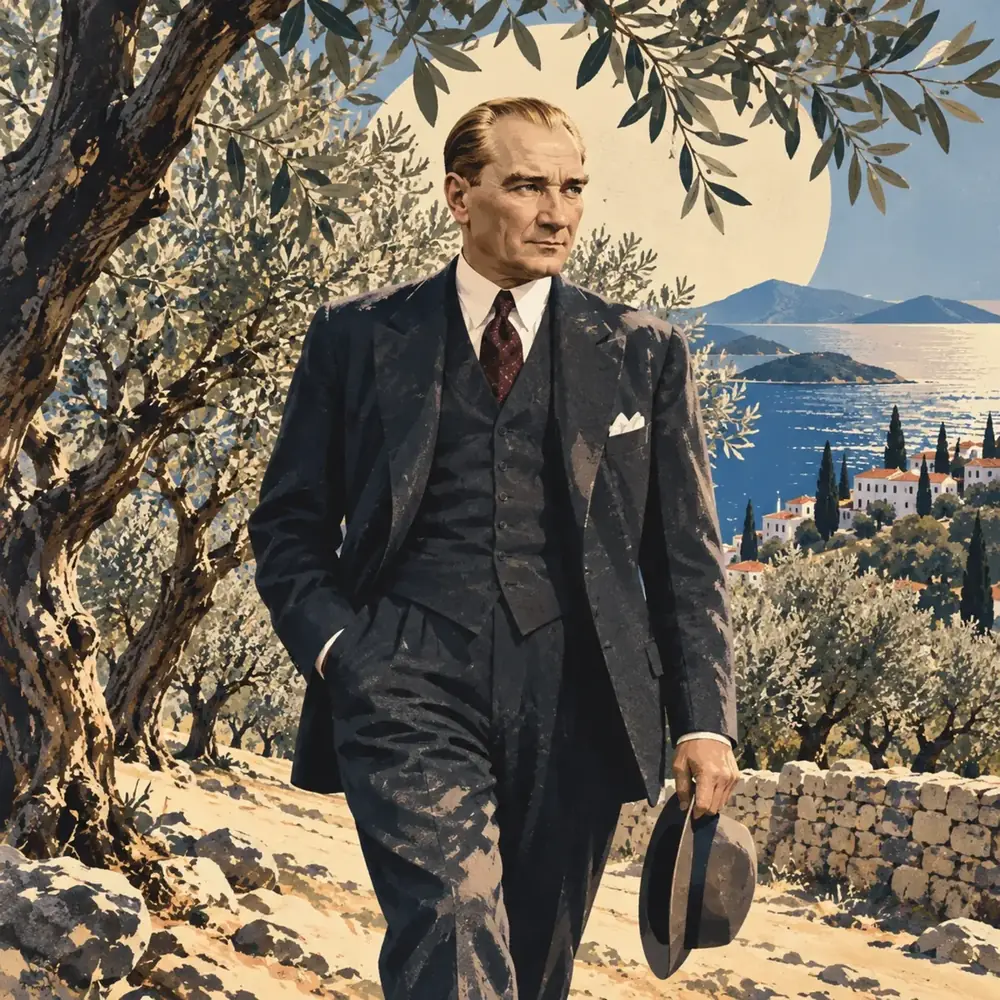 Atatürk Zeytinlik Yolunda Şapkalı Kanvas Tablo