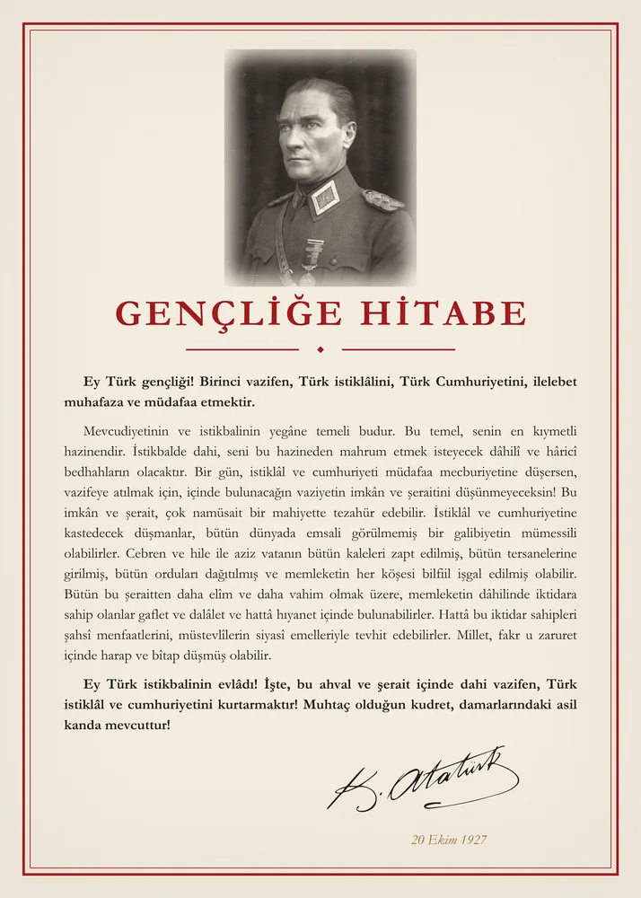 Gençliğe Hitabe Atatürk Portreli Kanvas Tablo