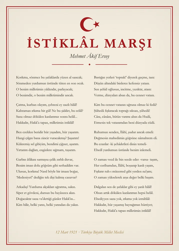 İstiklâl Marşı Kanvas Tablo