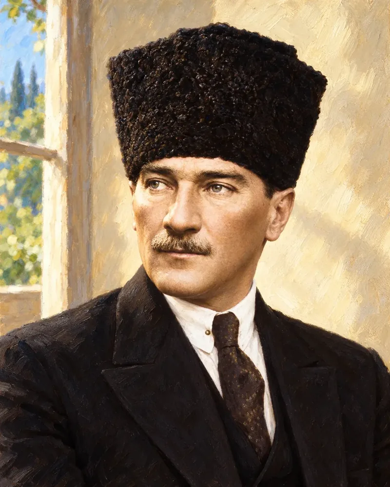 Kalpaklı Atatürk Yağlı Boya Portre Kanvas Tablo