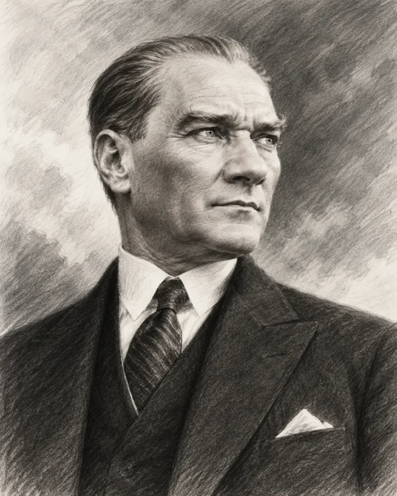 Karakalem Atatürk Portresi Kanvas Tablo