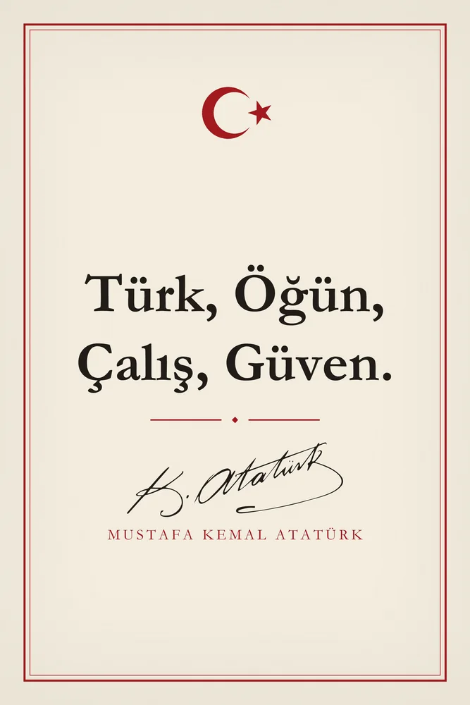 Türk Öğün Çalış Güven Atatürk Sözü Kanvas Tablo